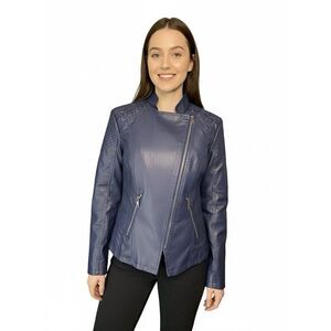 LOVEU.DEAR Faux Leather Jacket Women’s Size XL Blue Full-Zip NWOT